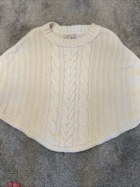 LOFT Cream Cable Knit Poncho Sweater